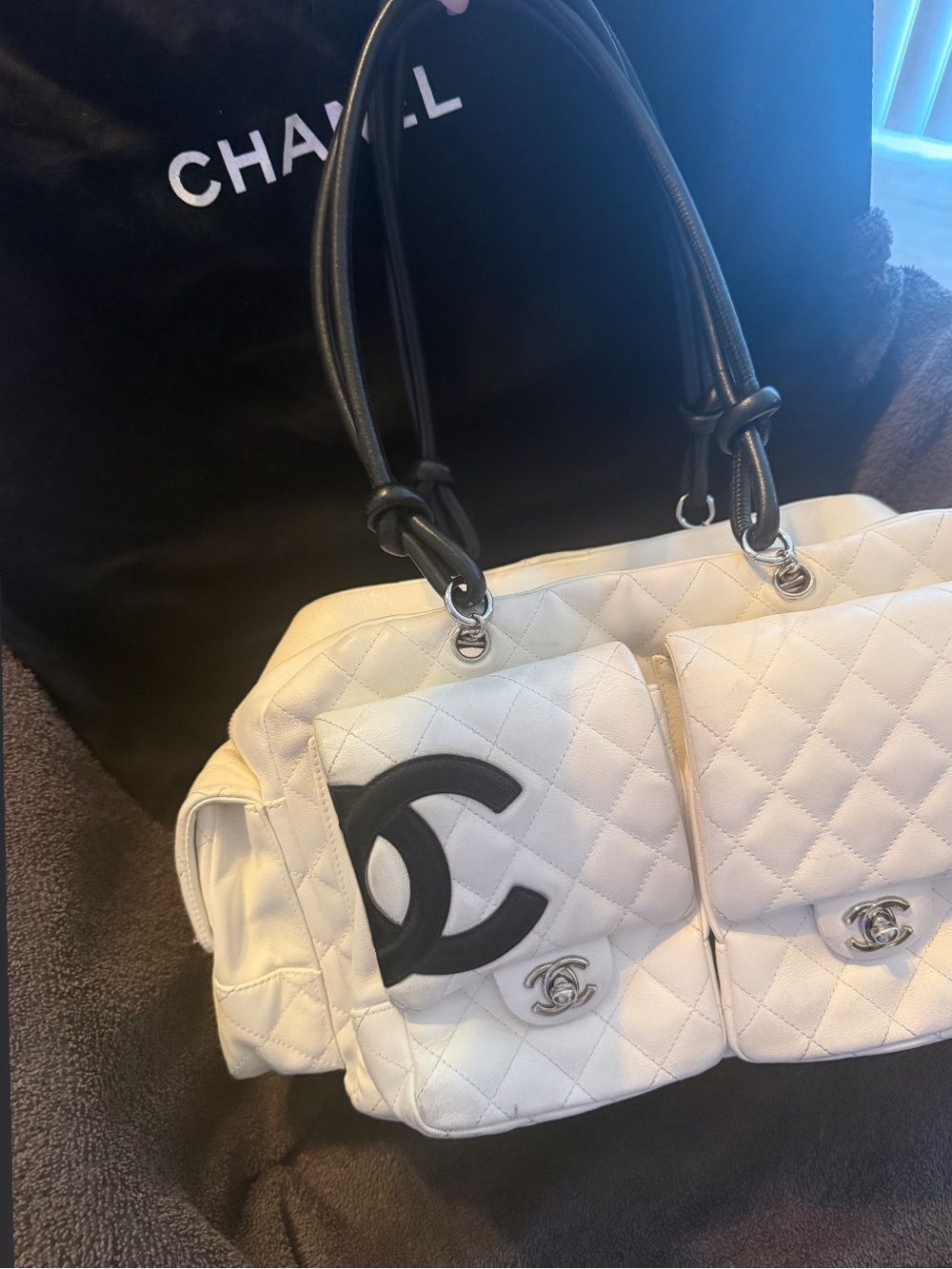CHANEL White Cambon Reporter Bag